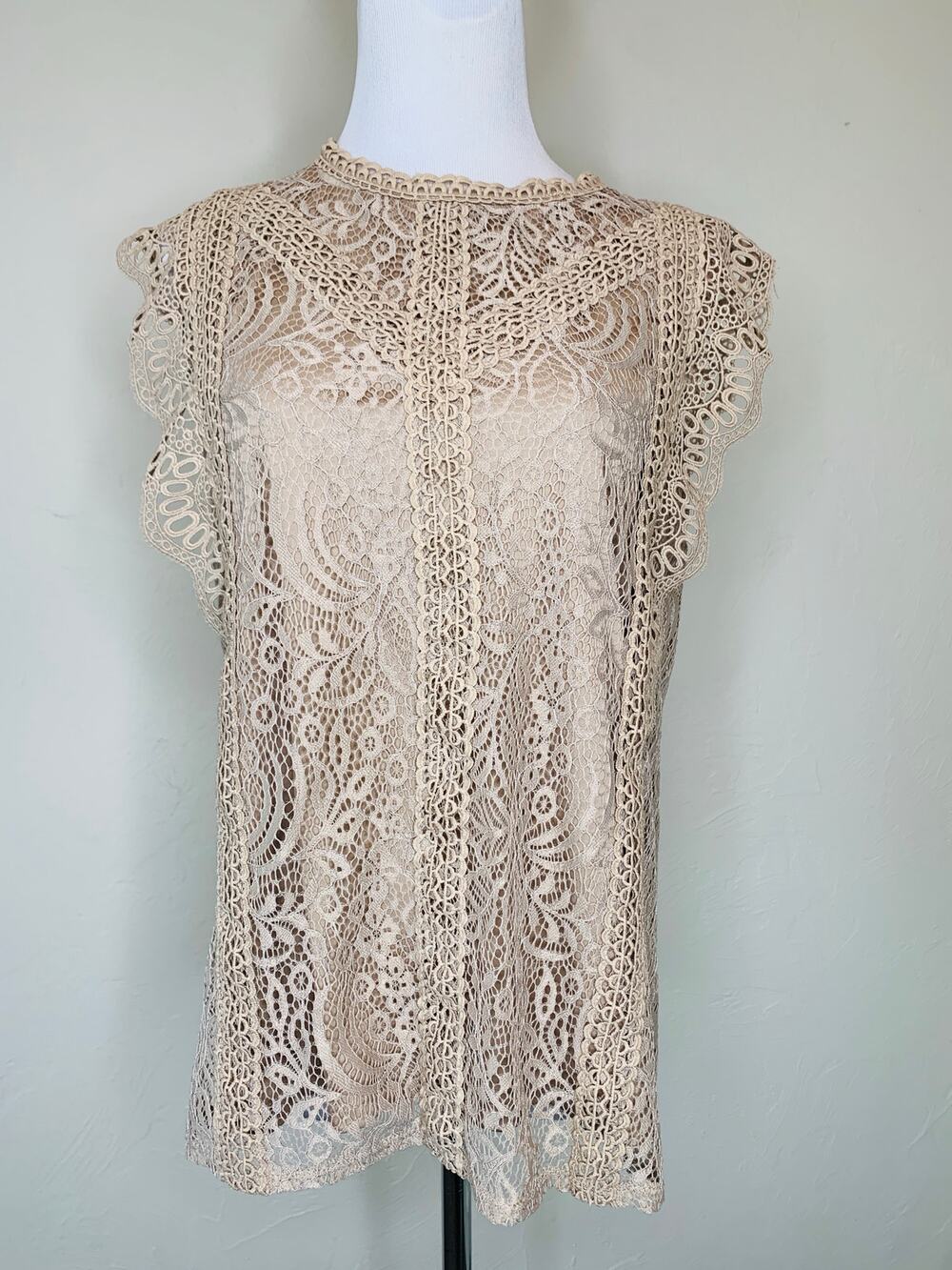 Cable & Gauge Lace Ruffle Cap Sleeve Blouse Sz XL Boho